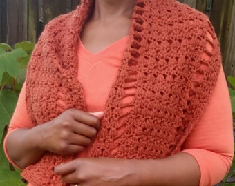 Spice orange Shawl, a Pima Cotton Fall Color Cozy Rectangle Wide Scarf or Wrap