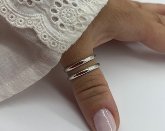 Silver Double Band Signet Ring-Thumb Adjustable Stacking Ring-Christmas Gifts For Her-Thin Double Layer Ring-Jewelry For Woman