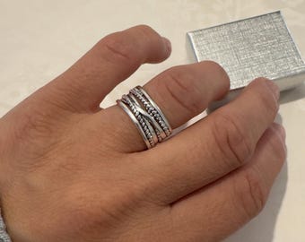 Multi Layer Thumb Ring-Chunky Silver Ring-Present For Woman-Christmas Gift For Her-Dainty Open Adjustable Boho Ring-Weaved-Jewelry For Woman