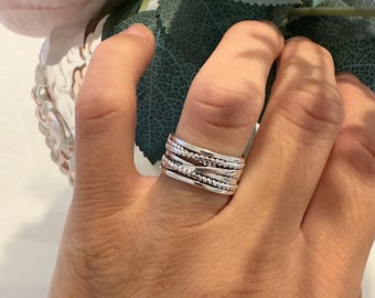 Silver Thin Multi Layer Thumb Ring, Index Finger Minimalist Stackable Adjustable Ring, Mothers Day Gift, Birthday For Her,Jewelry For Woman
