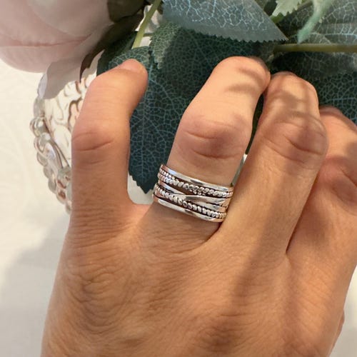 Anillo plateado fino multicapa para el pulgar, anillo minimalista apilable ajustable para el dedo índice, regalo para el Día de la Madre, regalo de cumpleaños para ella, joyería para mujer.