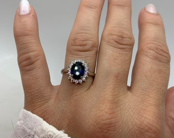 Sapphire Blue Engagement Ring-Present-Oval Cut Promise Aniversary Wedding Ring-925 Sterling Silver-Moms Gift-Gift For Mom-Christmas Gift