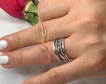 Multi Layer Chunky Silver Ring-Dainty Ring For Women-Open Adjustable Boho Ring-Weaved Layered Thumb Ring-Mothers Day Gift For Her