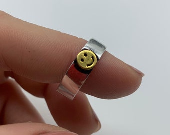 Silver Fun Face Herrring-Leende Ansikte Ringar-Signetring-Cool Leende Ansikte Ring-Pojkvän Gåva-Öppen Tumring-Justerande Ring-Julklappar
