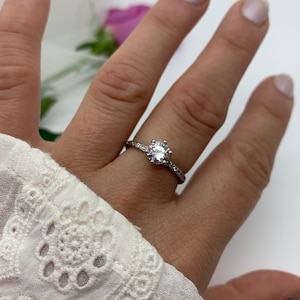 Silver Solitaire Ring-First Mothers Day Present-Anniversary Gift-CZ Diamond stimulant-Wedding Ring-Open Engagement-Christmas Gift For Her