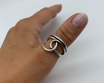 Grote knoop dikke zilveren ring geweven gelaagde ring-cadeaus voor haar-gedurfde sierlijke ring voor vrouwen-open verstelbare boho duimring-zomersieraden
