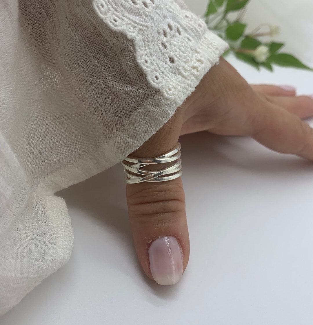 Silver Thumb Multi Layer Ringchunky Dainty Ring for Womenadjustable Boho Ringweaved Layered