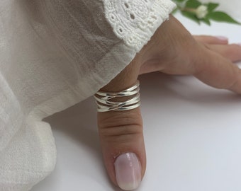 Silber Daumen Multi-Layer-Ring, klobiger zierlicher Ring für Frauen, verstellbarer Boho-Ring, gewebter Schichtring, Muttertag, Muttertagsgeschenk für sie
