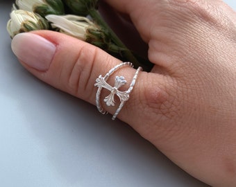 Dubbele band kruis ring-gotische ring-vintage ring-verjaardagscadeau voor haar-zomer sieraden voor vrouw-christelijke gift-mans ring-kerstcadeau