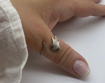 Thumb Adjustable Silver Guitar Ring - Guitar Jewelry - Music Ring - Music Lovers -Mothers Day Gift Jewelry - Music Gift Ring