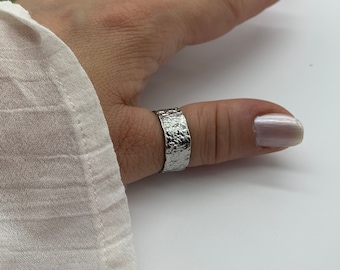 Gehamerd dikke zilveren ring-Boho open sierlijke zilveren ring-moeders cadeau-verstelbare stapel ring band-sieraden voor vrouw-kerstcadeaus voor haar