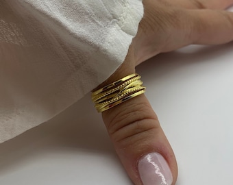 18k GOLD überzogener Daumenring-Klumpiger zierlicher Ring für Frauen-offener verstellbarer Ring-gewebter geschichteter Ring-dicker Ring-Schmuck-Mutter-Tagesgeschenk für sie
