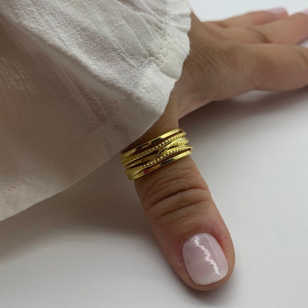 18k GOLD Plated Thumb Ring-Chunky Dainty Ring For Women-Open Adjustable Ring-Weaved Layered Ring-Thick Ring-Jewelry-Mothers Day Gift For Her