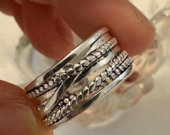 Multi Layer Thumb Ring-Chunky Silver Ring-Present-Valentines Day Gifts For Her-Dainty Open Adjustable Boho Ring-Weaved-Jewelry For Woman