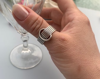 Chunky Silver Ring, Dainty Thumb Ring-Statement Thick Adjustable Ring-Mothers Day Present-Christmas Gift For Her-Jewelry For Woman