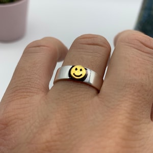 Srebrny pierścień Smile Face-Fajne pierścienie Smile-Prezenty świąteczne dla niej-Pierścień Cartoon Face-Pierścień Smile Face-Pierścień sygnetowy-Srebrny regulowany pierścień