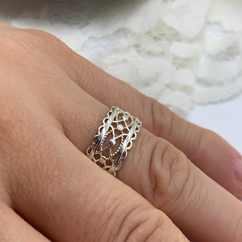 Silver Dot Patterned Vintage Band Ring-Thumb Statement Thick Adjustable Ring-Mothers Present-Christmas Gift For Her-Jewelry For Woman