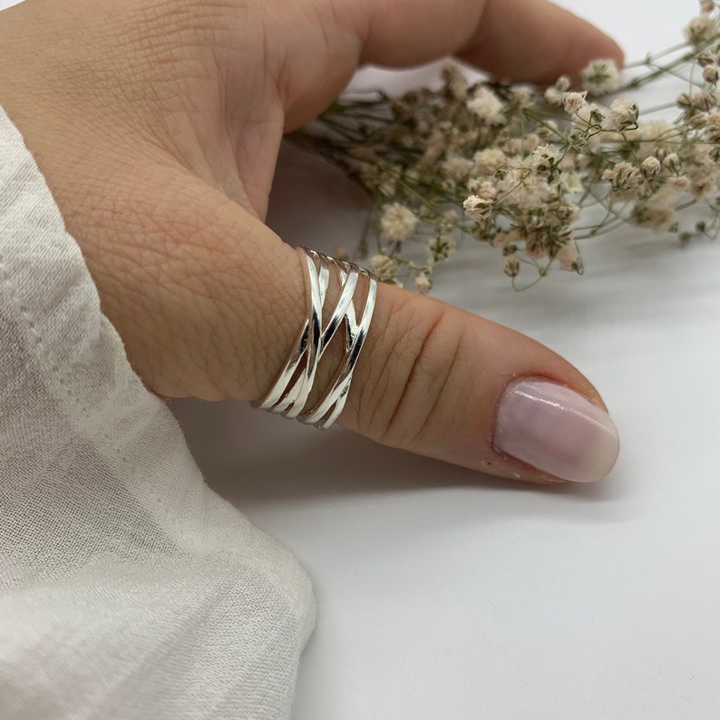 Silver Thumb Multi Layer Ring-Chunky Dainty Ring For Women-Adjustable Boho Ring-Weaved Layered Ring-Mothers Day-Mothers Day Gift For Her image 4