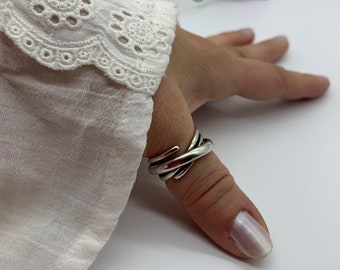 Anillo grueso de plata - Anillo estilo bohemio - Anillo ajustable para el pulgar - Anillo abierto - Anillo llamativo apilable - Anillo grueso para mujer - Regalo de Navidad para ella