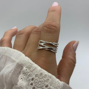 Silver Thumb Multi Layer Ring-Chunky Dainty Ring For Women-Adjustable Boho Ring-Weaved Layered Ring-Mothers Day-Mothers Day Gift For Her image 3