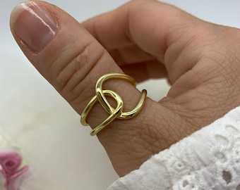 18k GOLD plated Capital Great Knot Thumb Ring-Chunky Signet Ring-Dainty Weaved Thick Adjustable Ring-Mothers Day Gift For Her