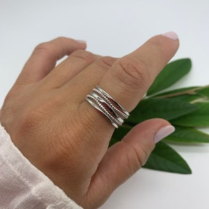Wielowarstwowy pierścionek na kciuk-Masywny srebrny pierścionek-Prezent-Prezenty świąteczne dla niej-Delikatny otwarty regulowany pierścionek Boho-Tkana-Biżuteria dla kobiety zdjęcie 9