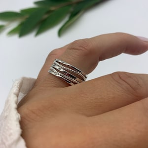 Multi Layer Thumb Ring-Chunky Silver Ring-Present-Kerstcadeaus voor haar-sierlijke open verstelbare Boho Ring-geweven-sieraden voor vrouw afbeelding 5