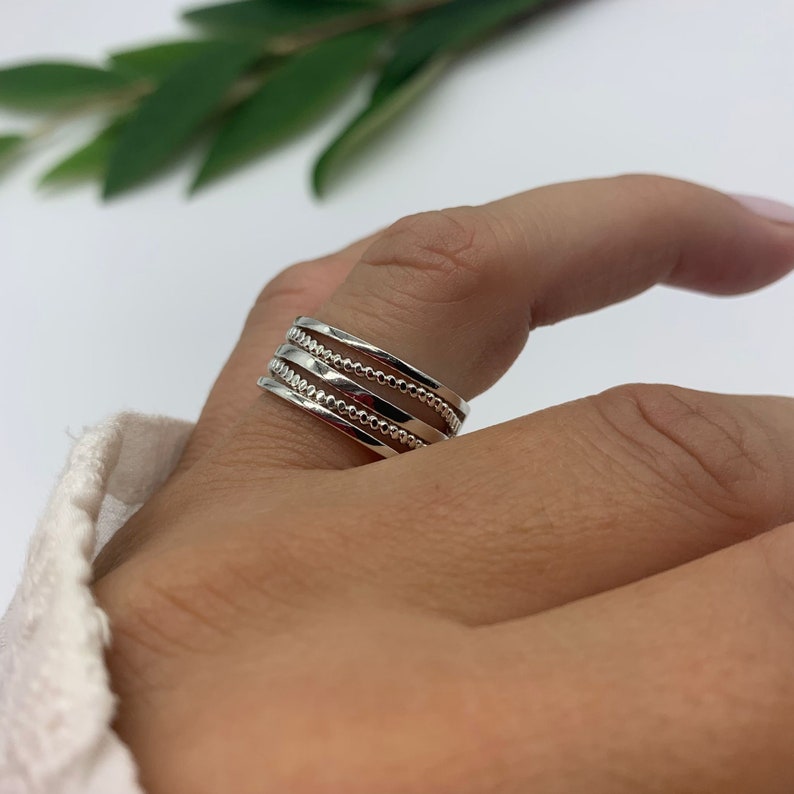 Anillo de pulgar multicapa-Anillo de plata grueso-presente-regalos de Navidad para ella-dainty abierto ajustable Boho anillo-tejido-joyería para mujer imagen 5