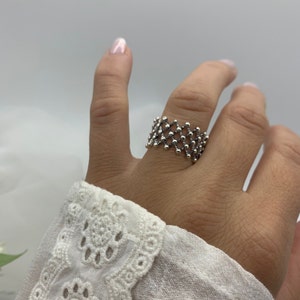 Silver Dainty Dot Ring, Mesh ring, Multilayer Ring, Weaved Layered Ring, Mothers Day Gift for Her, Chunky Boho Ring For Women, Thumb Ring image 1