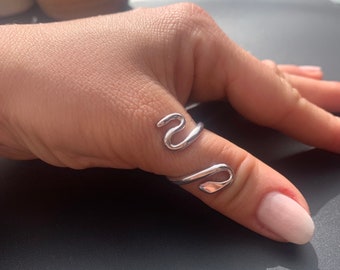 Silver Snake Thumb Ring, Stackable Adjustable Ring, Birthday Gift For Her, Christmas Gift, Open Dainty Ring