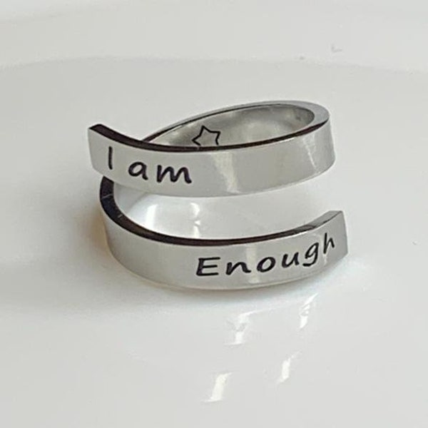 I AM ENOUGH Ring-Gift For boyfriend-Stainless Steel Ring-Christmas Gift For Her-Daily Puissant Inspiration Strength Words, Mens Ring, Him