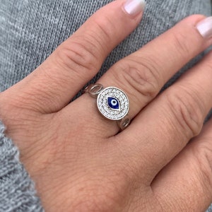 Silver Evil Eye Ring-Dainty Evil Eye Ring-Christmas Gift For Her-Blue Evil Eye Ring-Mothers Day Gift-Adjustable Ring-Protective Ring