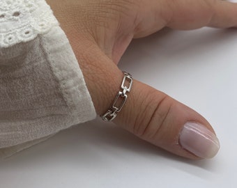 Silver Thin Chain Link Ring-Silver Thumb Ring-Gifts for Her-Adjustable Open Ring-Stackable Ring Band-Gift For Her-Mans Ring-Mothers Day Gift