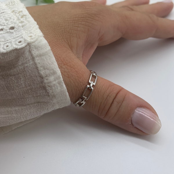 Silver Thin Chain Link Ring-Silver Thumb Ring-Gifts for Her-Adjustable Open Ring-Stackable Ring Band-Gift For Her-Mans Ring-Mothers Day Gift