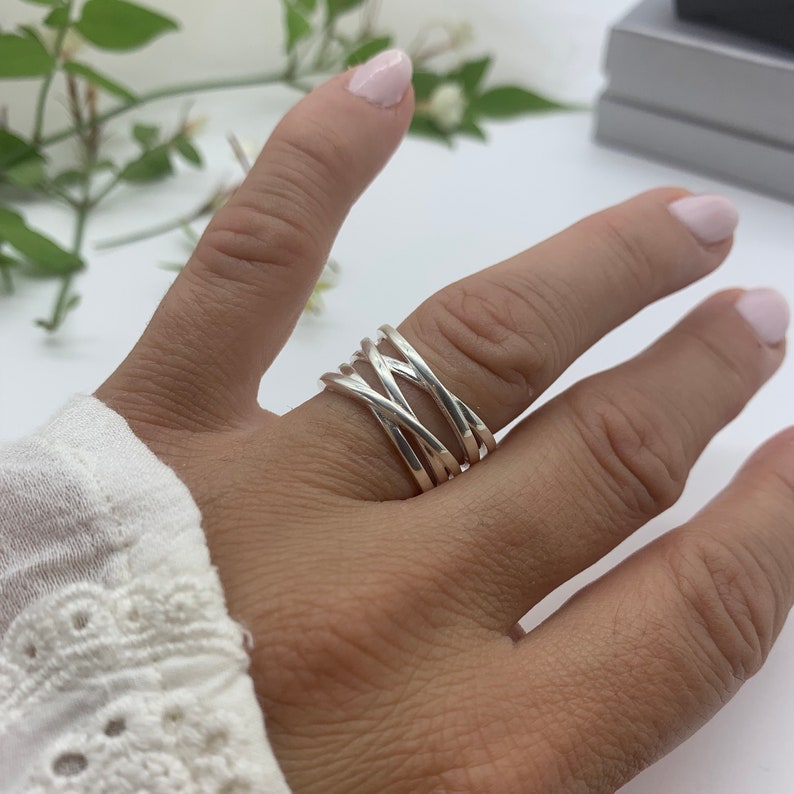 Silver Thumb Multi Layer Ring-Chunky Dainty Ring For Women-Adjustable Boho Ring-Weaved Layered Ring-Mothers Day-Mothers Day Gift For Her image 7