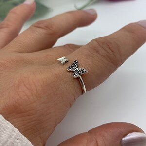 Silver Butterfly Ring-Authentic Zircon Ring-Christmas Gifts for Her-Open Adjustable Ring-Minimalist Girls Ring-Jewelry For Woman