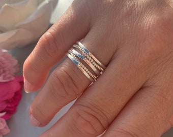 Chunky Silber Multi-Layer-Daumen, Zierliche Offene Einstellbar Ring-Gewebte Schicht Bandring, Mutter-Tagesgeschenk für Her-Präsent Schmuck für Frau