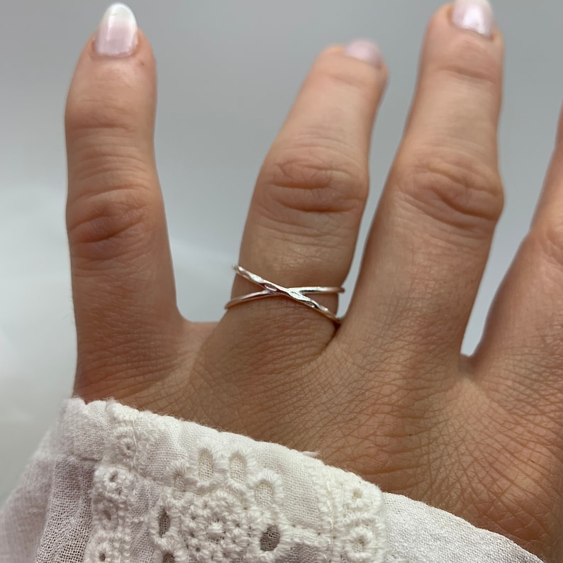 Silver Cross Minimalist Ring-Dainty Open Adjustable Ring-Mothers Presents-First Mothers Day-Mothers Day Gift For Her-Jewelry For Woman image 3