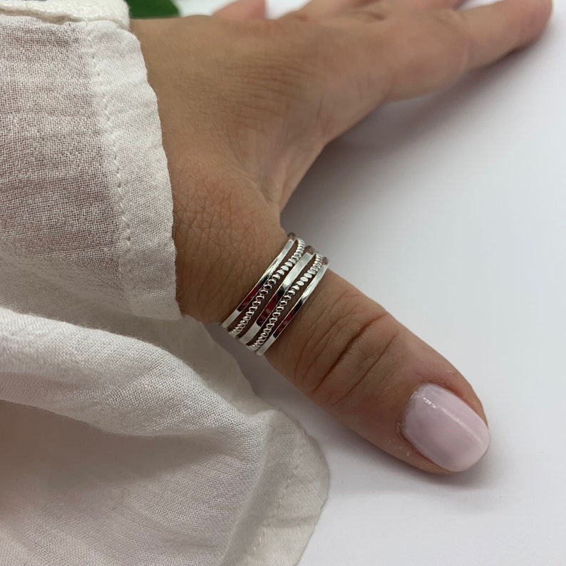 Multi Layer Thumb Ring-Chunky Silver Ring-Present-Christmas Gifts For Her-Dainty Open Adjustable Boho Ring-Weaved-Jewelry For Woman image 4