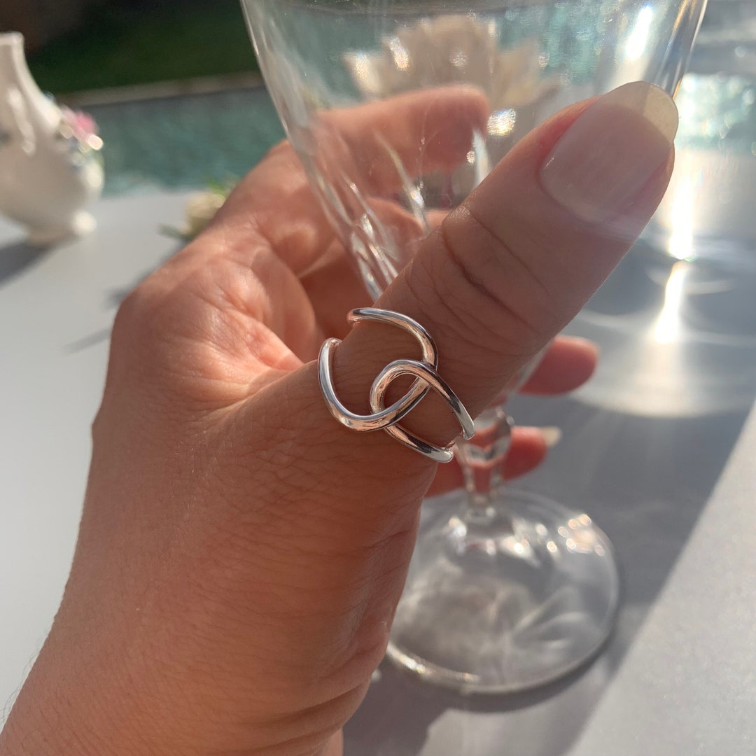 Thumb Stack Rings Silver Unique Double Knot Ring, Thumb Stackable Thick Adjustable Ring ...
