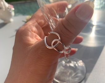 Zilveren unieke dubbele knoopring, duim stapelbaar dikke verstelbare ring-kerstcadeau voor haar, sierlijke sieraden voor vrouw