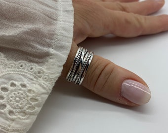 Silver Thumb Ring-Chunky Boho Ring-Silver Signet Ring-Dainty Thick Adjustable Ring-Weaved Ring-Gift For Mom-Mothers Day Gift For Her