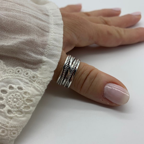 Silver Thumb Ring-Chunky Boho Ring-Silver Signet Ring-Dainty Thick Adjustable Ring-Weaved Ring-Gift For Mom-Mothers Day Gift For Her