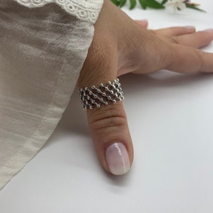 Silver Dainty Dot Ring, Mesh ring, Multilayer Ring, Weaved Layered Ring, Mothers Day Gift for Her, Chunky Boho Ring For Women, Thumb Ring image 2