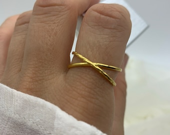 18k GOLD überzogener Kreuz-minimalistischer Ring-Zierlicher offener verstellbarer Ring-Geschenke-Geschenk für sie-Schmuck für Frau-Muttertagsgeschenk für sie
