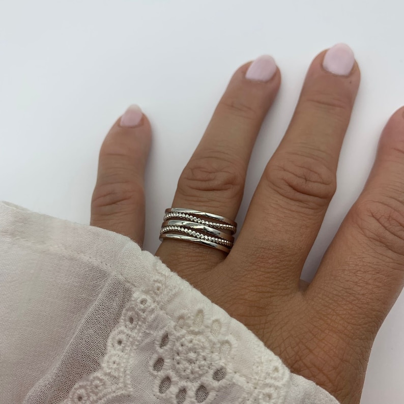 Wielowarstwowy pierścionek na kciuk-Masywny srebrny pierścionek-Prezent-Prezenty świąteczne dla niej-Delikatny otwarty regulowany pierścionek Boho-Tkana-Biżuteria dla kobiety zdjęcie 3