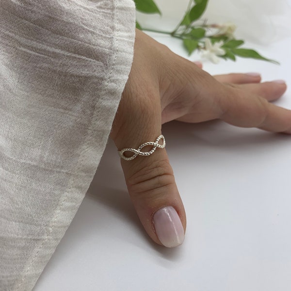 Bague signe de l'infini du pouce - Bague éternelle en argent réglable - Bague de promesse - Bague meilleure amie - Cadeaux pour la fête des Mères pour elle - Bijoux pour femme