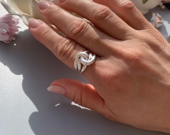 Grosse bague réglable en forme de noeud en argent, bague épaisse et fine pour le pouce, cadeau fête des mères pour elle, cadeau fête des mères, cadeau d'anniversaire, bijou pour femme