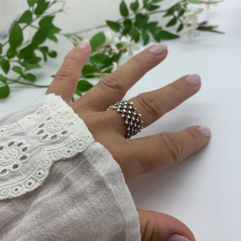 Silver Dainty Dot Ring, Mesh ring, Multilayer Ring, Weaved Layered Ring, Mothers Day Gift for Her, Chunky Boho Ring For Women, Thumb Ring image 7