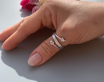 Zilveren knoopring, Keltische laag band duimring, stapelbare verstelbare ring, Moederdagcadeau, verjaardagscadeau voor haar, sieraden voor vrouw